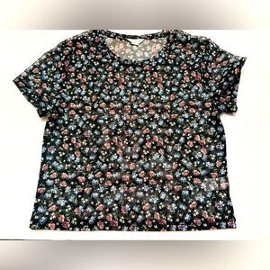 Aeropostale Floral Blouse Top Size Large Sheer Black with Multicolored Flowers